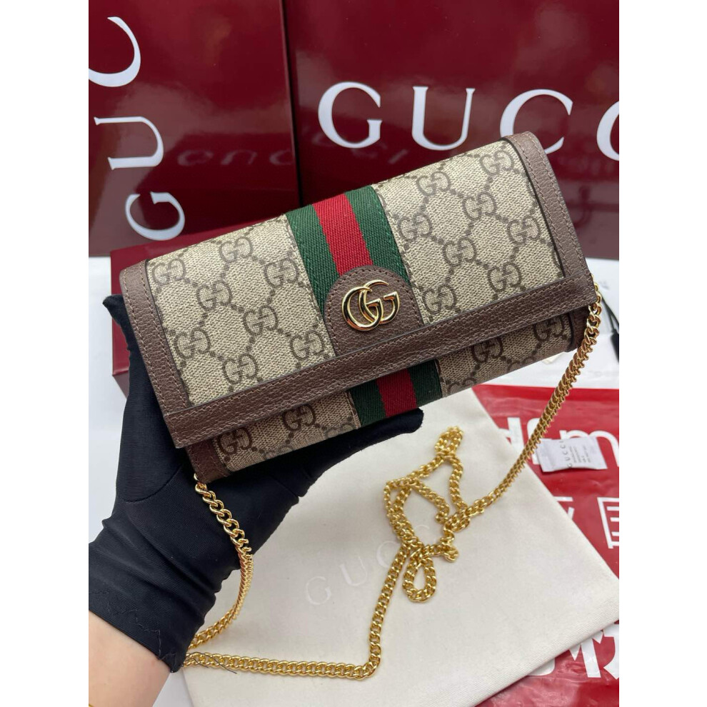 Xhrain Gucci Ophidia Chain Wallet 772309 Gg Canvas 19Cm Brown