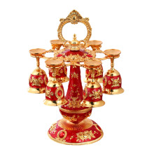 Handcrafted Metal Alcohols Dispenser And Goblets-Golden Red