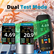 Ultrasonic Thickness Gauge, 1-300 mm Range with Color Display, with Probe for Measuring Metal Steel Silver Plastic PVC