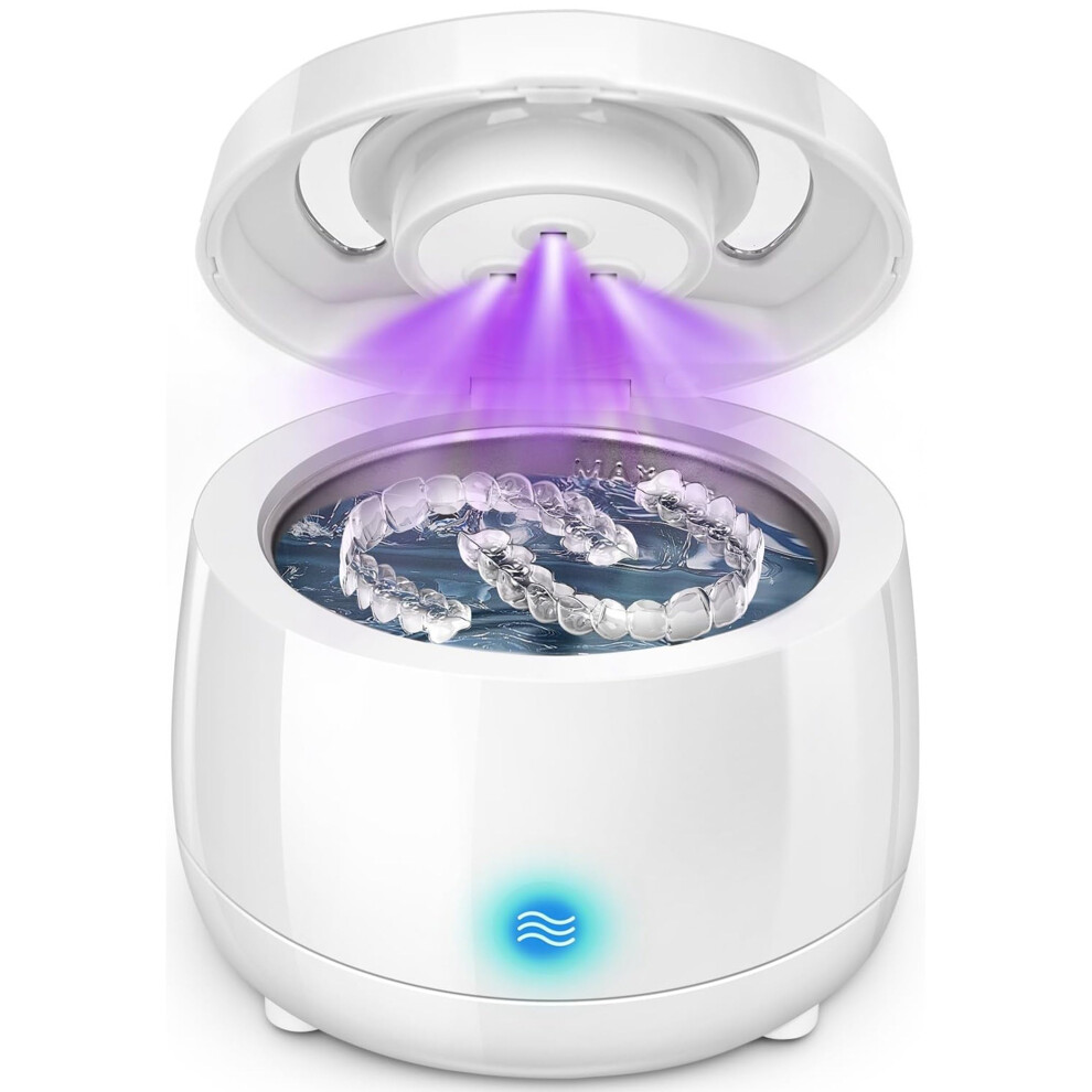 White Ultrasonic Retainer Cleaner 43Khz Deep Clean For Dentures Aligners Night Guards 180Ml