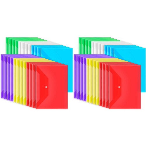 48Pack Plastic Envelopes with Snap Closure, Plastic File Folders for Documents A4 Clear Envelopes Folders,File Bags 1