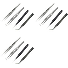 12X Precision Industrial Tweezers Anti-Static Magnetic Stainless Steel Tweezers Set