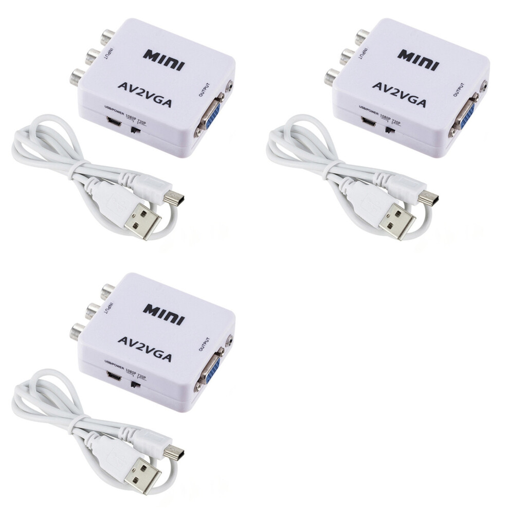 3X Av (Rca) To Vga Audio Video Converter,Support Resolution 1080P /720P,With 3.5 Mm Audio Audio Input Port,For Stb Tv Pc 4714239775771