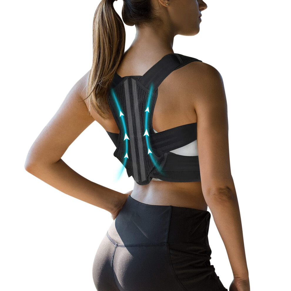 Black Adjustable Back Posture Corrector Brace For Men And Women, Upper Back Support For Spine Alignment, Breathable S