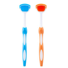 Stainless Steel Tongue Scraper for Bad Breath, Tongue Cleaner Brush Pack of 2 Blue and Orange