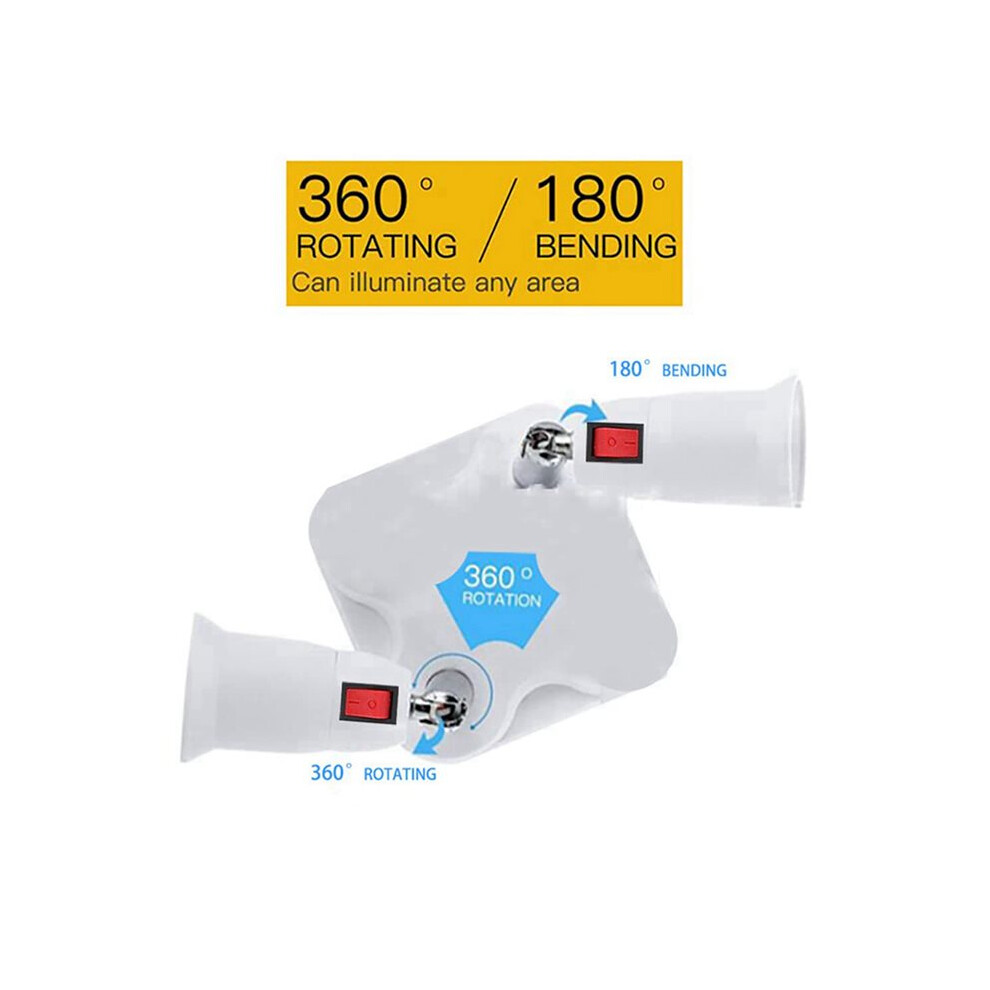 3X 360 Degree Adjustable - 2 In 1 E27 Splitter Socket Adapter. E27 Standard Led Bulb Socket Adapter 6033708774274