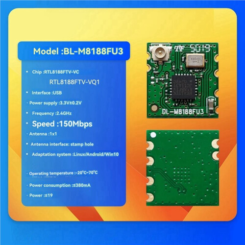 5X RTL8188FTV Wireless WIFI Module with IPEX Block for Linux Android USB Interface 2.4GHz BL-M8188FU3 2