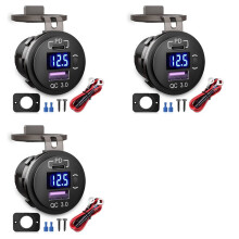 3X Car Dual USB Charger Quick Charge QC 3.0 & PD USB Charger Socket Adapter with Voltmeter