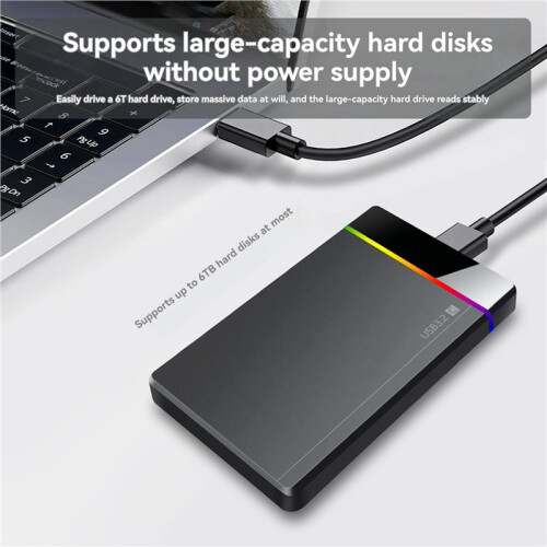 3Conjunto Gabinete para HDD/SSD Tipo C RGB de 2,5 Polegadas  para USB 3.2 Gen1 5 Gbps HD Caixa para Gabinete de Disco Rígido Externo Sem 2
