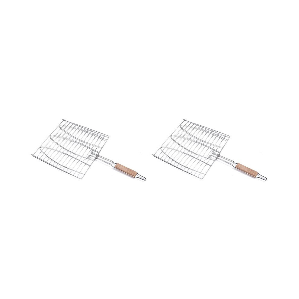 Bbq Fish Grill Net Barbecue Grilling Fish Rack Non-Stick Triple Fish Grilling Basket Wood Handle Barbecue Tool 2 Pcs 6031048103389