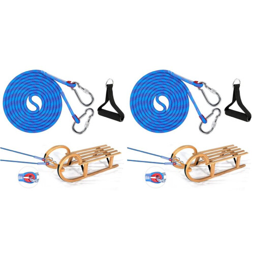 2X Sledge Rope with Carabiner, Thick Sledge Rope Diameter 10 mm, 4 M Sledge Lead with Handle, Sledge Pull Rope