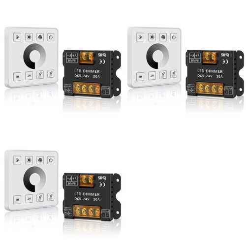 3X RF Wireless Wall- Mounted Touch Panel Dimmer Control for DC5-24V 30A Single Color LED Strip Lighting