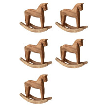 5X Vintage Gesneden Houten Schommelpaarddieren Versierd met Houten Gesneden Ambachtelijke Paardenbeeldjes voor Huisdecoratie