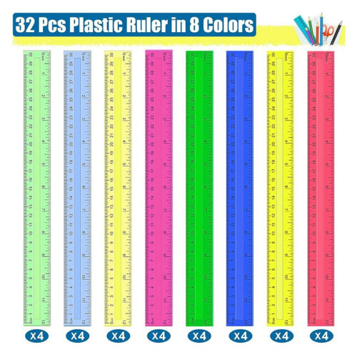 Réguas de Plástico de 12 Polegadas, 96 Peças Réguas Métricas Transparentes em Massa de Cores Sortidas com Polegadas, Centímetros, Milímetros. 1