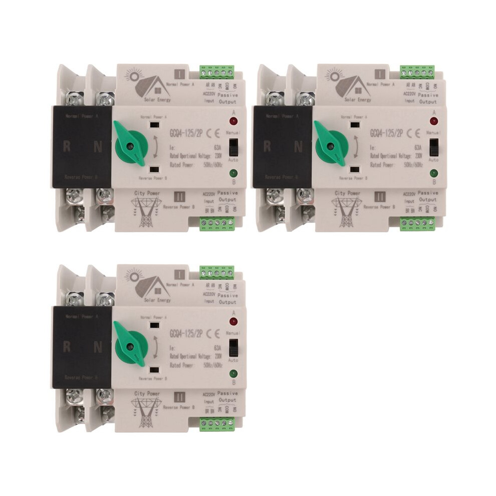 3X Photovoltaic Solar Power Ats Automatic Transfer Din Rail 2P 63A Ac220v Ats Pv System Power To City Power 4713549614572