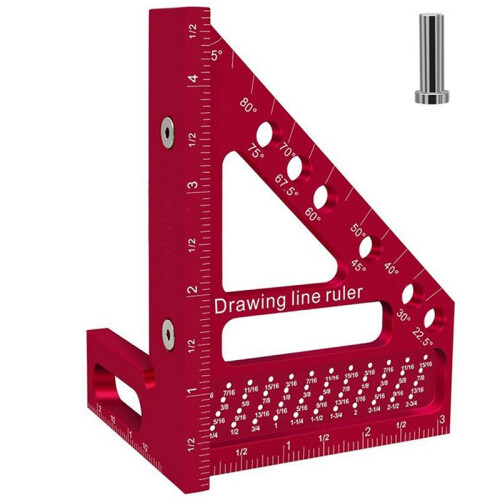 2X Woodworking Carpenter Square Hole Scribing Ruler Measuring Ruler with Angle Pin Construction Precision 1