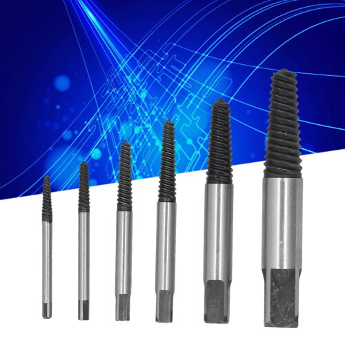6PCS Screw Extractor Kit, Tool Steel, Portable, X-Range Sizes 1