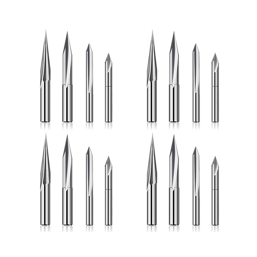 Cnc Router Bits Set 1/4 And 1/8 Shank, Engraving Wood Carving Router Bit 6Mm & 4Mm, V-, Tungsten Steel - 16Pcs 6032687721750