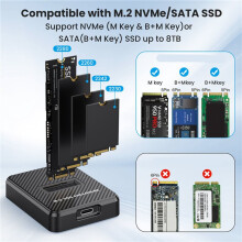 2X M.2 NVMe & to USB C Docking Station Dual Protocol M.2 to USB C Adapter 10Gbps External SSD Enclosure with USB C