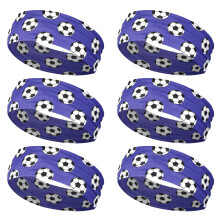 6 Piece Elastic Sports Headbands With Soccer Design-Navy blue