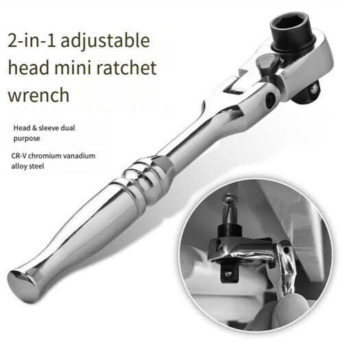 5X 2-in-1 Round Handle Ratchet Wrench 1/4 Double Ended 72 Teeth Quick Spanner Tool Screwdriver Socket Bit 2