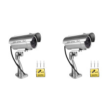 2X Simulering Solar Camera Utomhusövervakning Simulering Fake Camera Dummy Cam med LED-Ljus Silver