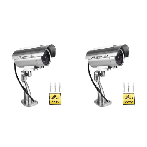 2X Simulation Solarkamera Außenüberwachung Simulation Fake Kamera Dummy Cam mit LED Licht Silber
