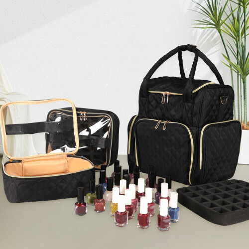 Spacious Nail Care Container Contains Top Section And-Black 1