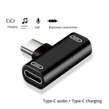 4X 3 in 1 Double Type-C Adapter Type-C Charge Cable Charger Earphone Converter for Smartphones Headphone Adapter Black