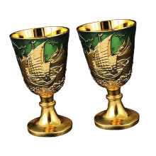 2Pieces Zincs Alloys Champagnes Goblets With High-golden green