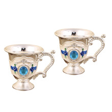 Set Of 2 Antique Zincs Alloys Drinking Goblets For-blue flower
