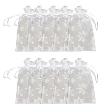 Bright Yellow Meshes Gift Bag Featuring Glittering Snowflakes-B