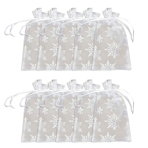 Bright Yellow Meshes Gift Bag Featuring Glittering Snowflakes-B