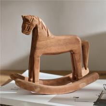 6X Vintage Carved Wood Rocking Horse Animals Decorated with Wood Carved Horse Figurines for Home Decoration