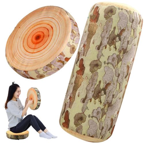 2PCS 3D Wood Slice Round Throw Pillows, Rustic Tree Log Floor Cushions, Soft Decorative Pair 1