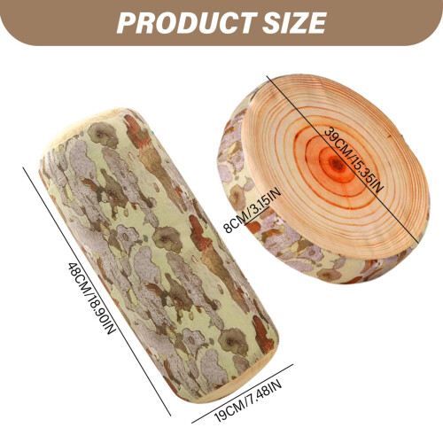 2PCS 3D Wood Slice Round Throw Pillows, Rustic Tree Log Floor Cushions, Soft Decorative Pair 2