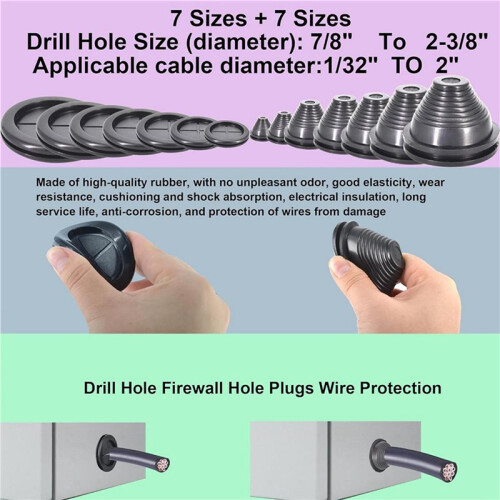 2X Rubber Grommets Wire Protection,Closed Rubber Grommet,Firewall Solid Closed Hole,Firewall Plug Grommet Synthetic Wire 2