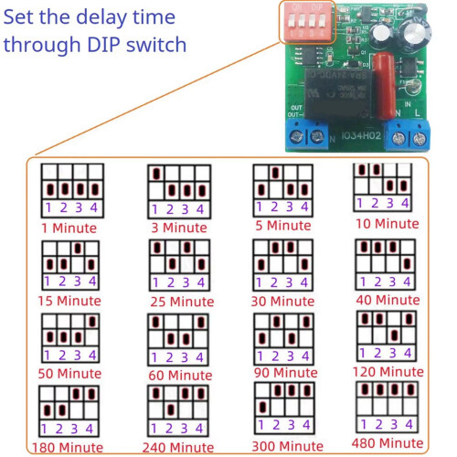 6X AC 120V 220V  Delay Relay Power  Delay OFF  1-480Min Adjustable Delay Power OFF Automation Controller 2