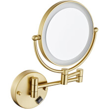 Wall Mounted Makeup Mirror with LED Light, 360 Rotation, USB Rechargeable, 1X/5X Magnification