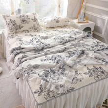 King Size Ice Silk Bed Skirt Set with Non Slip Latex Backing and Cooling Ruffle Lace Design