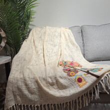 Boho Throw Blanket Cotton Acrylic Wool Hand Woven with Tassels for Cozy Sofa or Living Room Decor