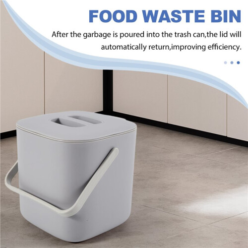 Plastic Kitchen Food Waste Trash Can Compost with Drainer Rubbish Container Organizer Accessories Tools-Light Grey 2
