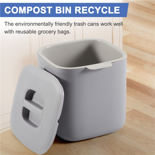 Plastic Kitchen Food Waste Trash Can Compost with Drainer Rubbish Container Organizer Accessories Tools-Light Grey