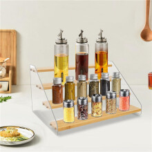 2pcs 12In Spice Rack Organizer for Cabinet - Wooden 4Tier Display Stand -Space Saving Display Shelf Riser