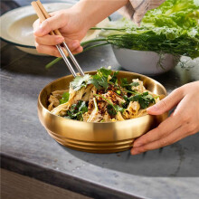3pcs 7.3In Gold Large Stainless Steel Soup Bowl, 35OZ Double Walled Sashimi Dish, Unbreakable Bowl for Restaurant Home
