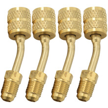 4 Pack R410A Adapter Charging Vacuum Port Adapter Brass Converter with Thimble 5/16 Inch Sae Female Quick Couplers To 1/4 Inch Sae Male Flare for