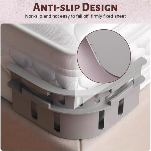 Bed Sheet Holders for Mattress with Adjustable Straps, Secure Locking Clips, Fits All Sizes, Gray 4 Pack 1