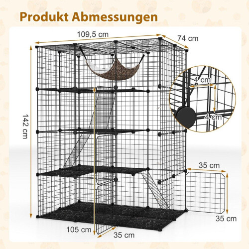 Cat cage 4-story large cat enclosure with hammock 3 ladders 4 doors & skylight