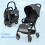 One-handed folding stroller with adjustable backrest and canopy, travel buggy, grey 2