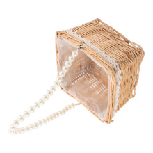 1Stk Khaki Rattan Blumenkorb Mit Perlen Griff Dekorativer